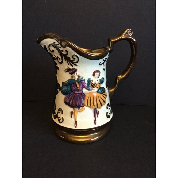 Vintage 1950s Wade Festival England Pottery Jug Pitcher Dancers Copper Lustre